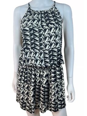 Veronica M Black & White Geometric Halter Mini Dress